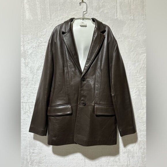 Kenneth Cole New York 100% Leather size Large brown two button blazer overcoat - Picture 6 of 16